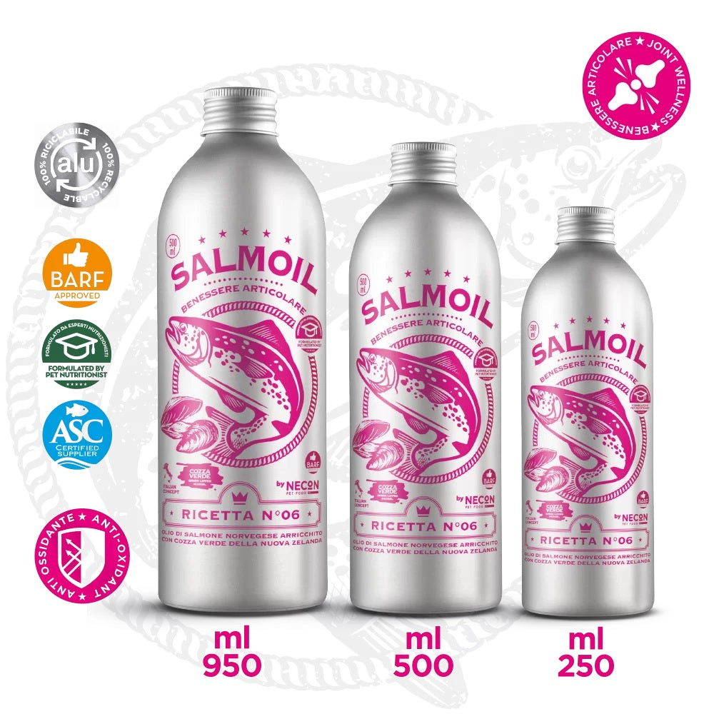 SALMOIL RICETTA N°6 - BENESSERE ARTICOLARE - OLIO DI SALMONE NORVEGESE ARRICCHITO CON COZZA VERDE DELLA NUOVA ZELANDA 250 ML