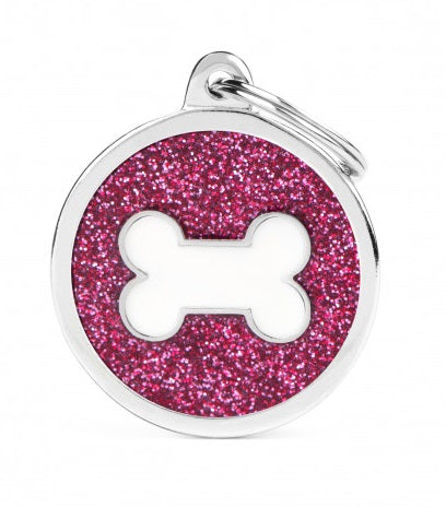 MY FAMILY MEDAGLIETTA PINK BIG GLITTER CIRCLE WHITE BONE alimento per cani e gatti | Pet Care Italia