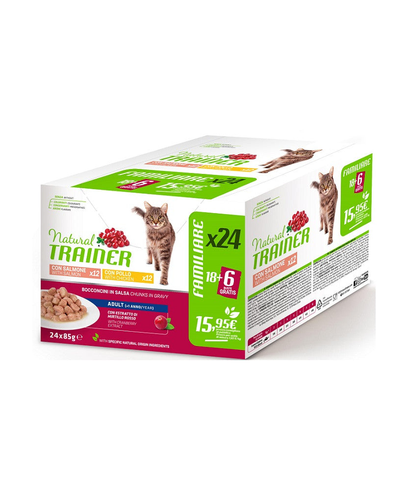 TRAINER GATTO NATURAL ADULTO MULTIPACK POLLO & SALMONE CF. (24x85) GR