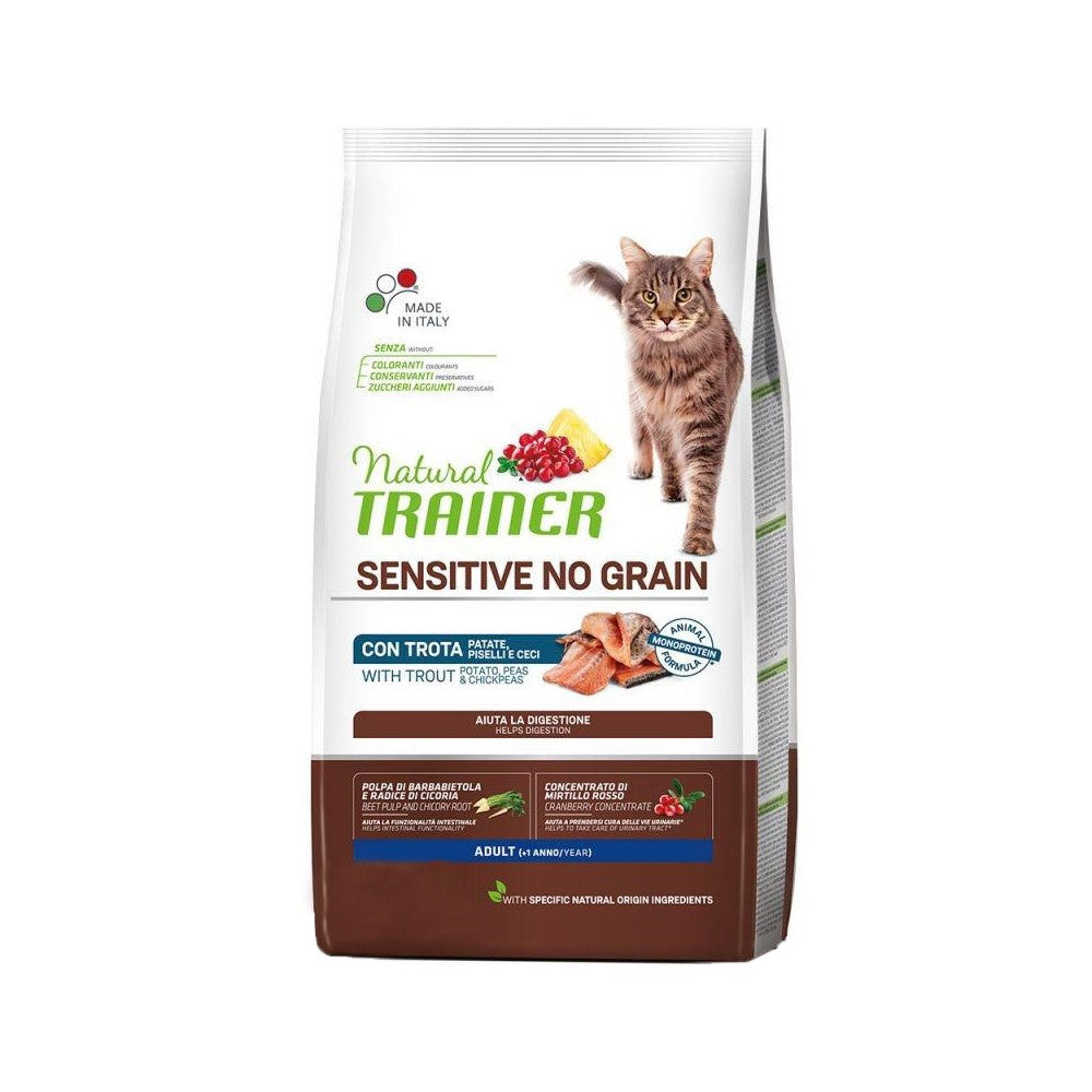 PRODOTTO NON PIU' IN COMMERCIO TRAINER GATTO NATURAL SENSITIVE NO GRAIN ADULTO TROTA, PATATE, PISELLI & CECI 300 GR