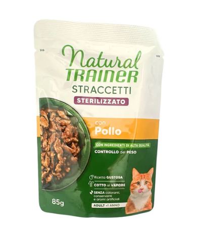 TRAINER GATTO NATURAL STRACCETTI ADULTO STERILIZZATO POLLO 85 GR