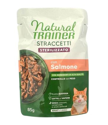 TRAINER GATTO NATURAL STRACCETTI ADULTO STERILIZZATO SALMONE 85 GR