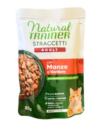 TRAINER GATTO NATURAL STRACCETTI ADULTO MANZO & VERDURE 85 GR
