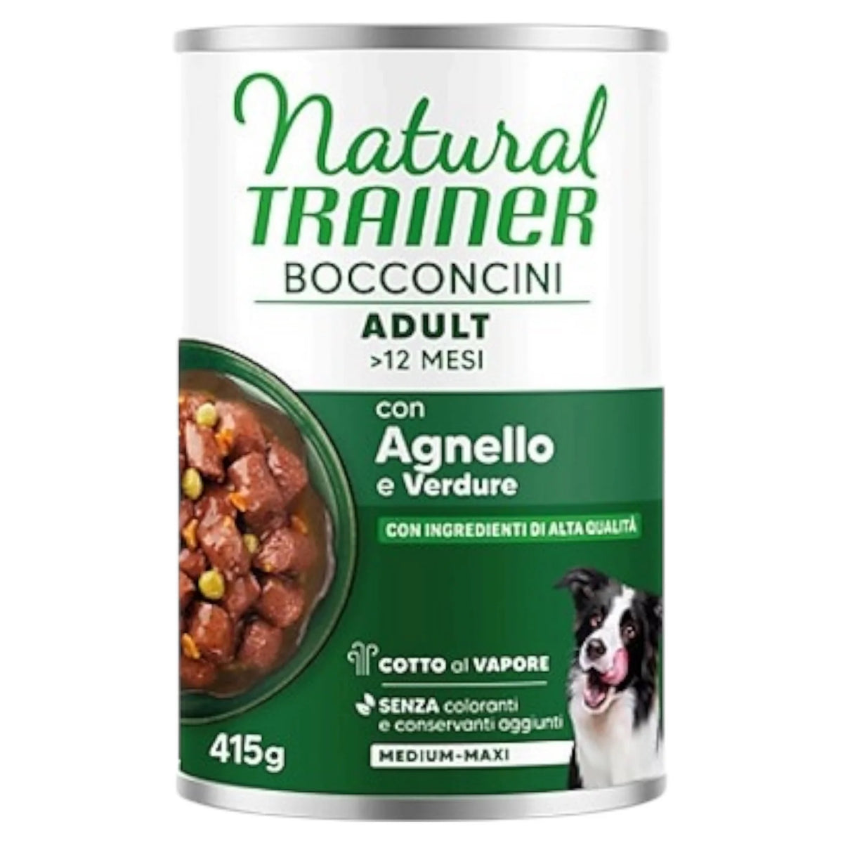 TRAINER CANE NATURAL BOCCONCINI ADULTO MEDIUM&MAXI AGNELLO & VERDURE LATTINA 415 GR