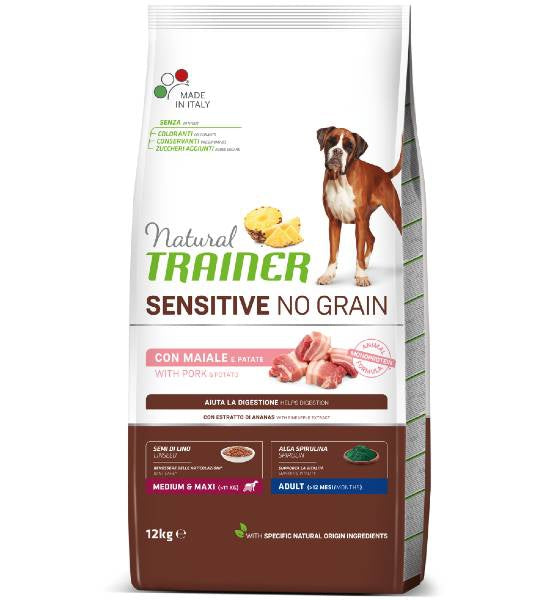 TRAINER CANE SPECIALTY NUTRITION - NO GRAIN - ADULTO MEDIUM&MAXI MAIALE 12 KG