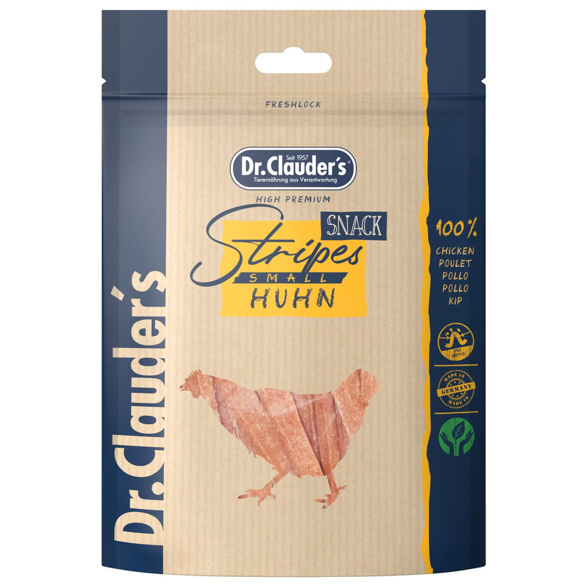 Dr. Clauder's CANE/GATTO Snack Stripes Piccolo Filetto Di Petto Di Pollo 80 g