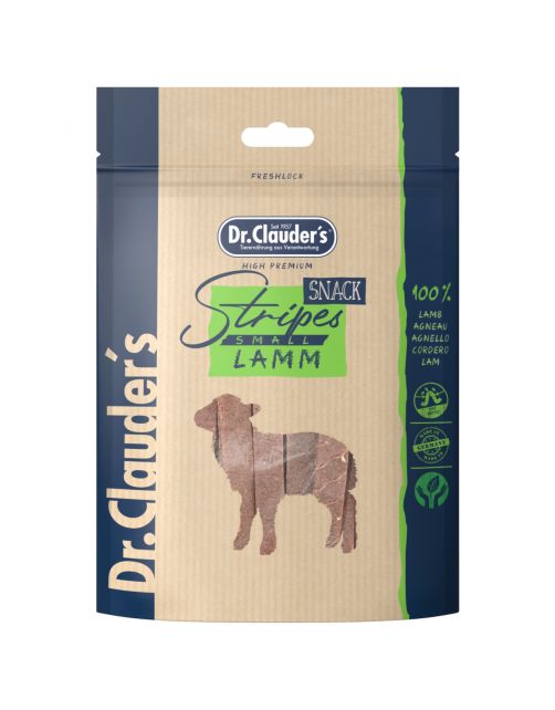DR. CLAUDER'S CANE/GATTO SNACK STRIPES PICCOLO FILETTO DI AGNELLO 80 GR