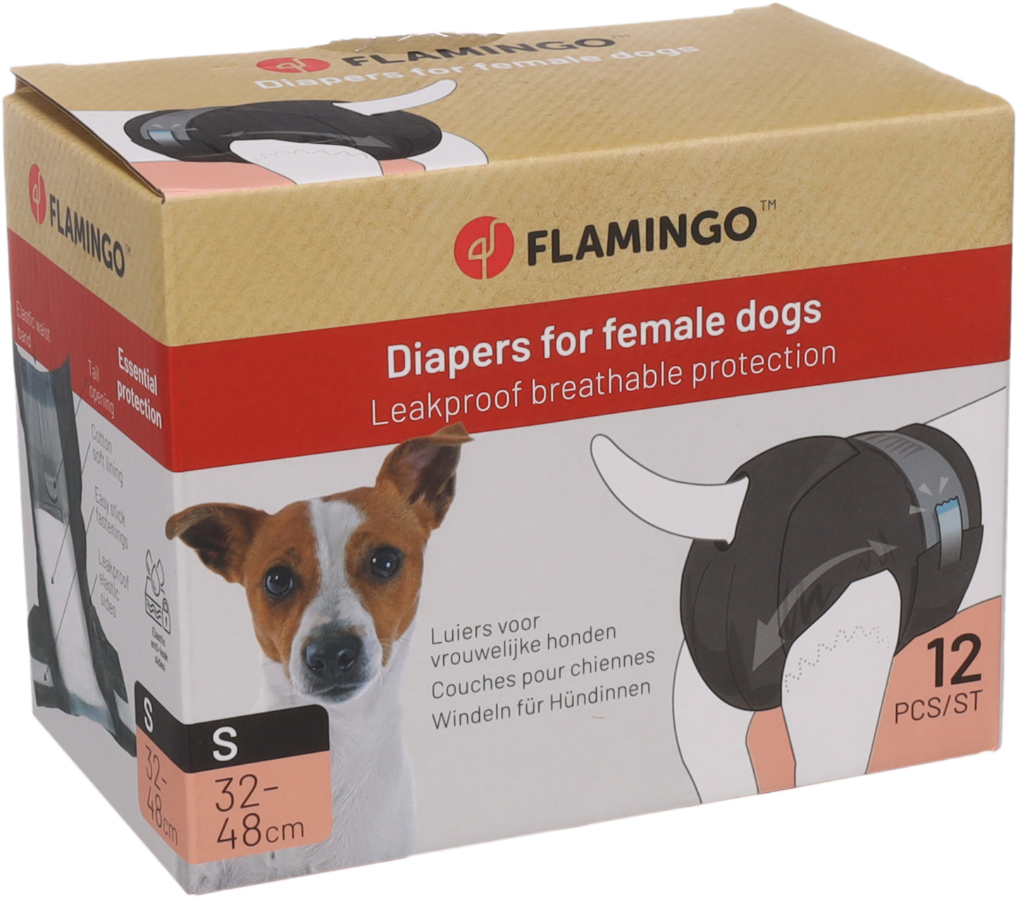 FLAMINGO CANE PANNOLINI PER FEMMINE "DIPY" CF. (12 PZ) TG. "S" 32-48 CM