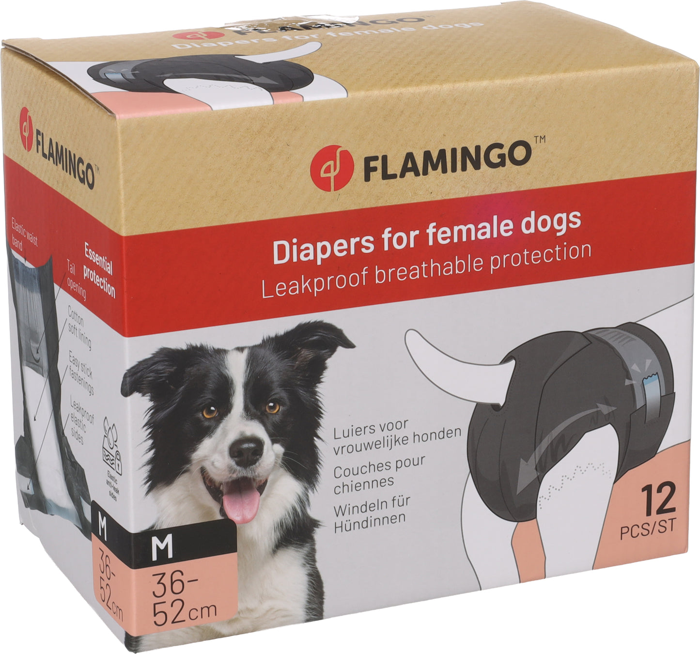 FLAMINGO CANE PANNOLINI PER FEMMINE "DIPY" CF. (12 PZ) TG. "M" 36-52 CM
