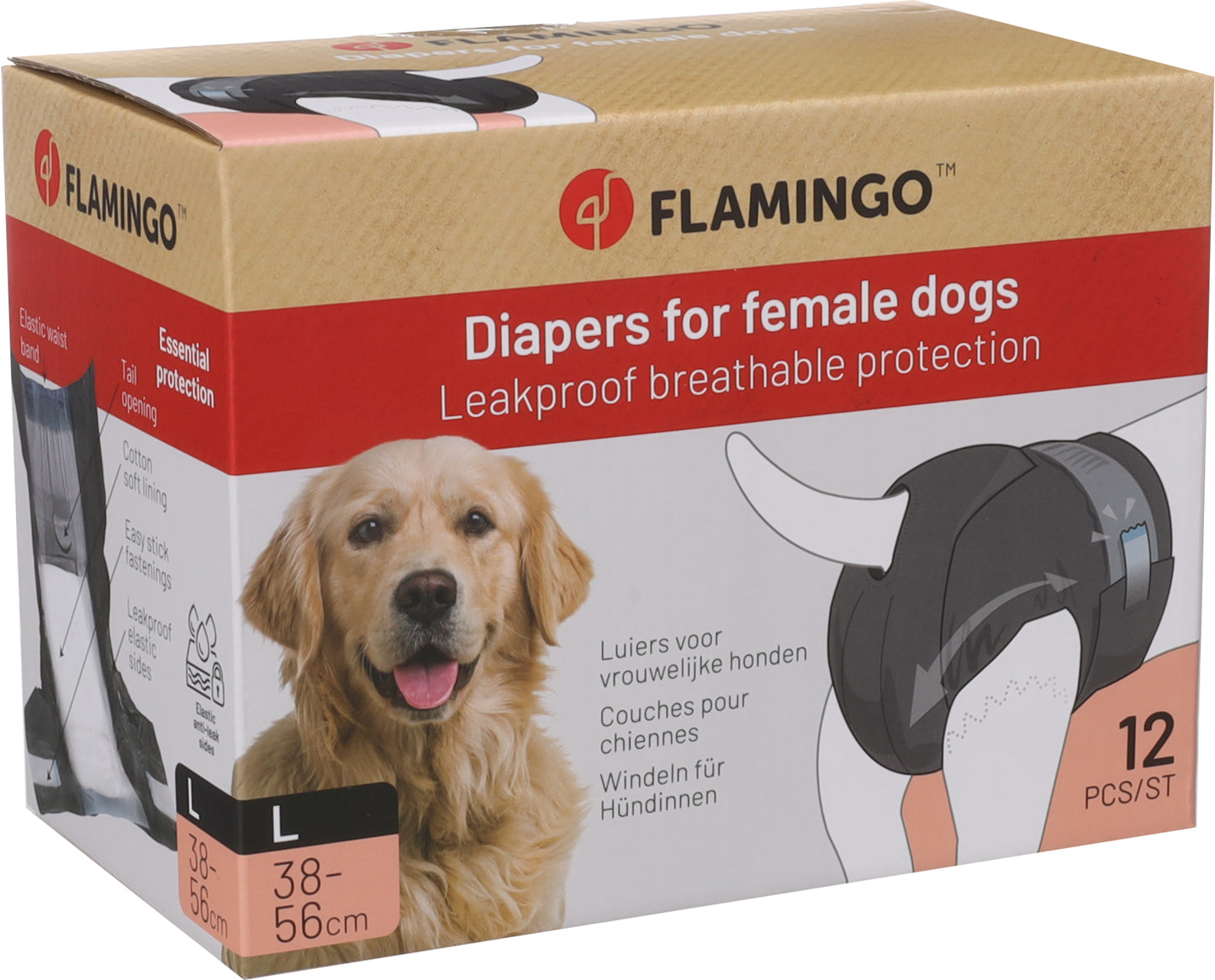 FLAMINGO CANE PANNOLINI PER FEMMINE "DIPY" CF. (12 PZ) TG. "L" 38-56 CM