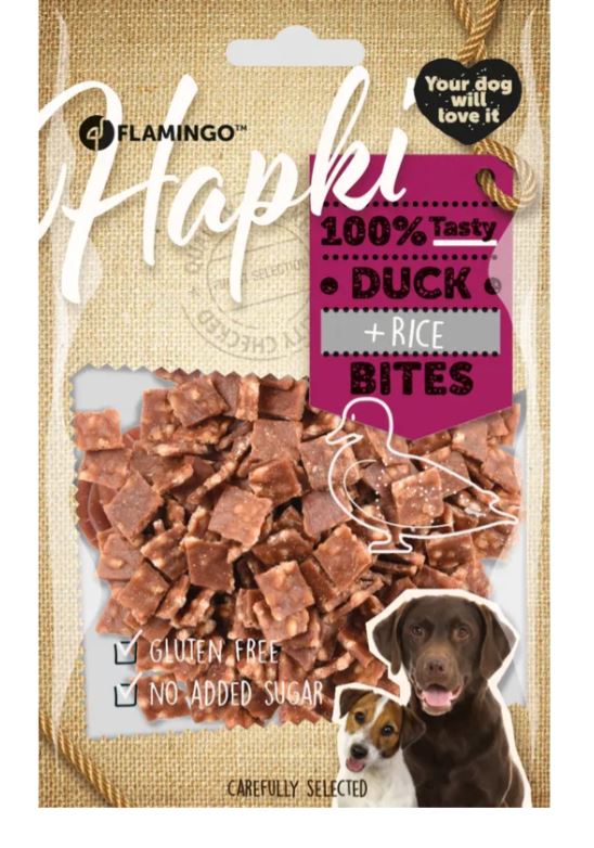 FLAMINGO CANE SNACK "HAPKI" CUBETTI DI ANATRA & RISO 85 GR