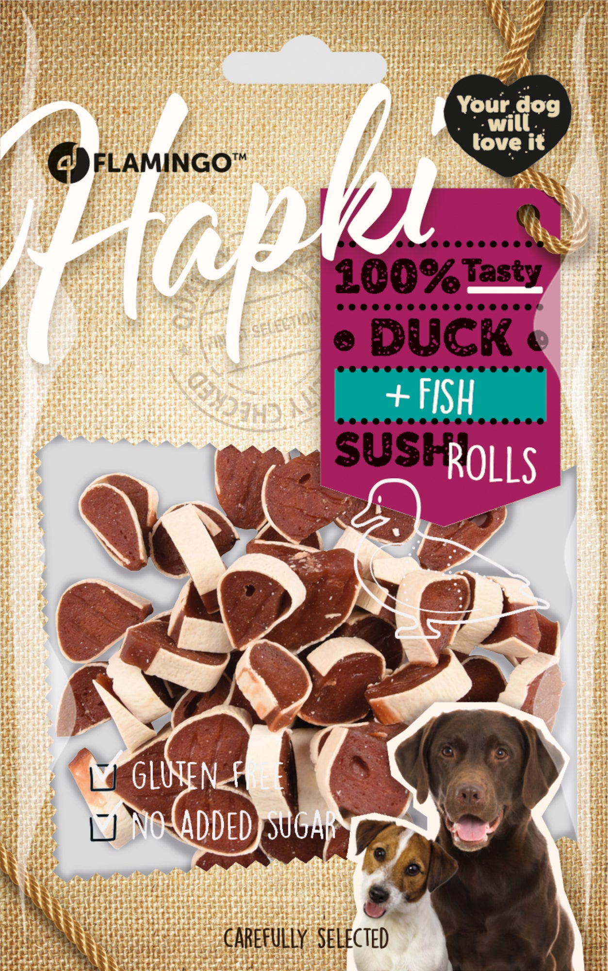 FLAMINGO CANE SNACK "HAPKI" SUSHI ANATRA & PESCE 85 GR