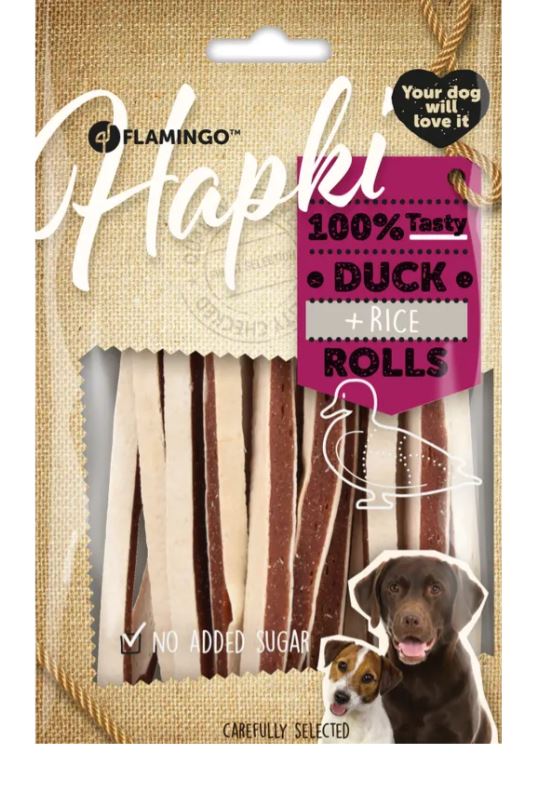 FLAMINGO CANE SNACK "HAPKI" STRISCE DI SUSHI ANATRA & PESCE 85 GR
