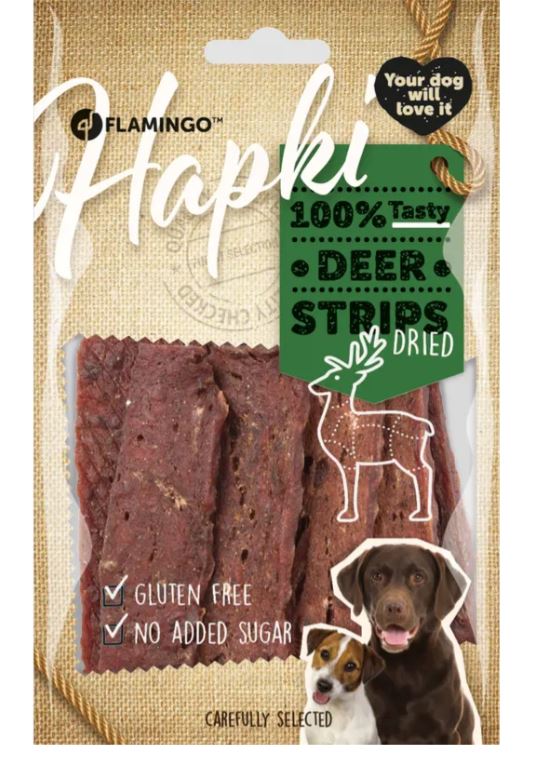 FLAMINGO CANE SNACK "HAPKI" STRISCE DI CERVO 85 GR