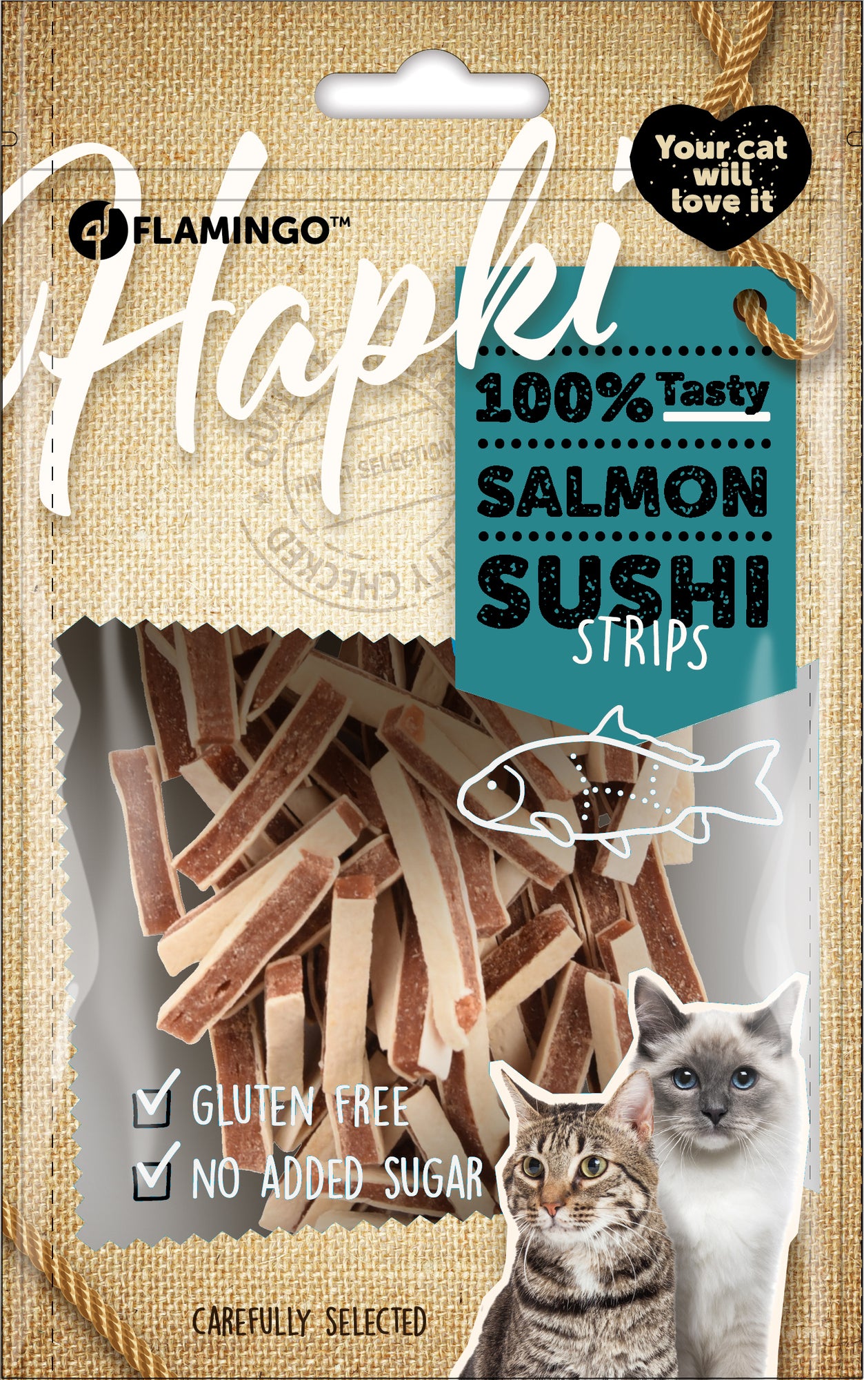 FLAMINGO GATTO SNACK "HAPKI" STRISCE DI SUSHI AL SALMONE 85 GR