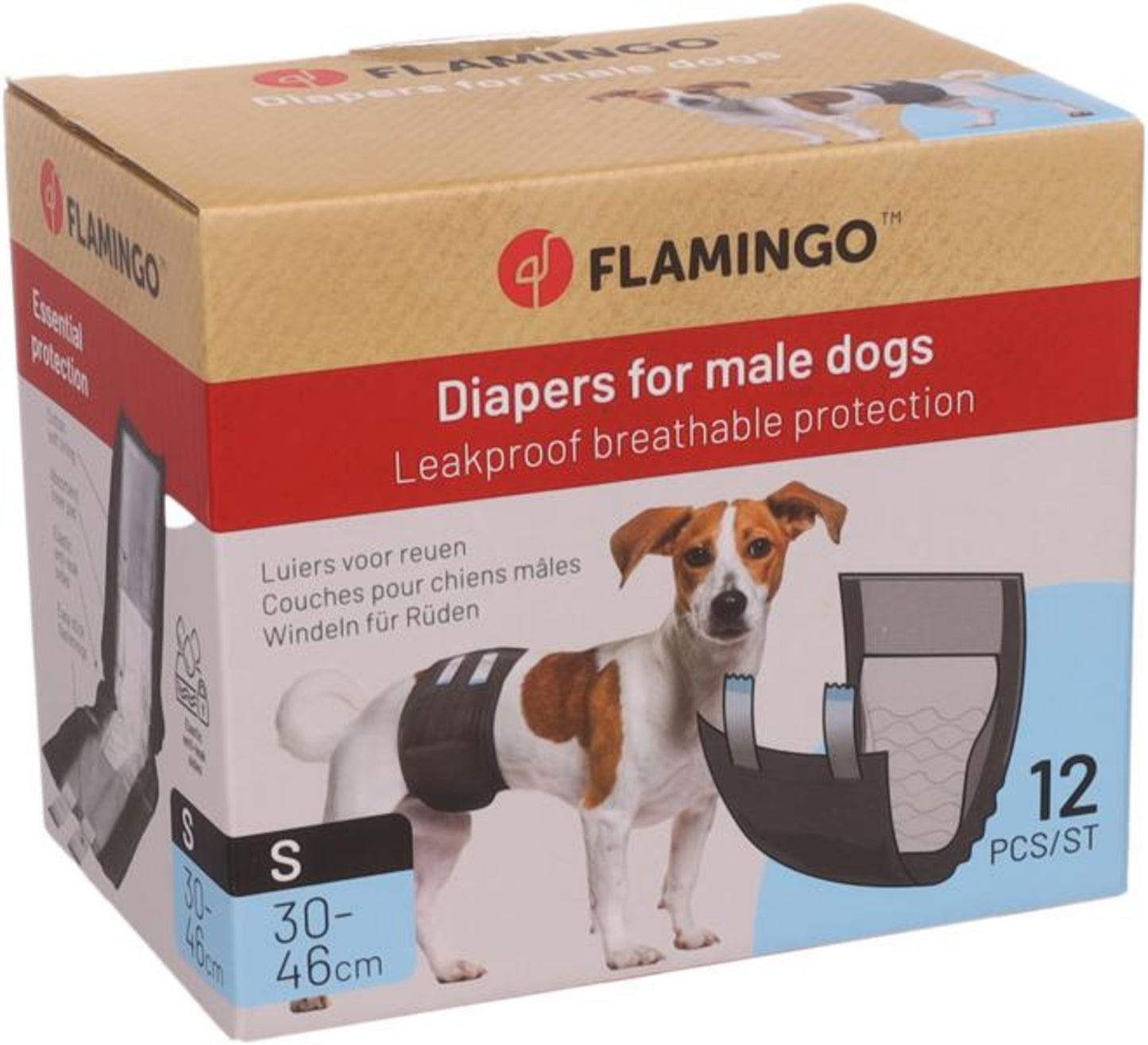 FLAMINGO CANE PANNOLINI PER MASCHI "DIPY" CF. (12 PZ) TG. "S" 30-46 CM