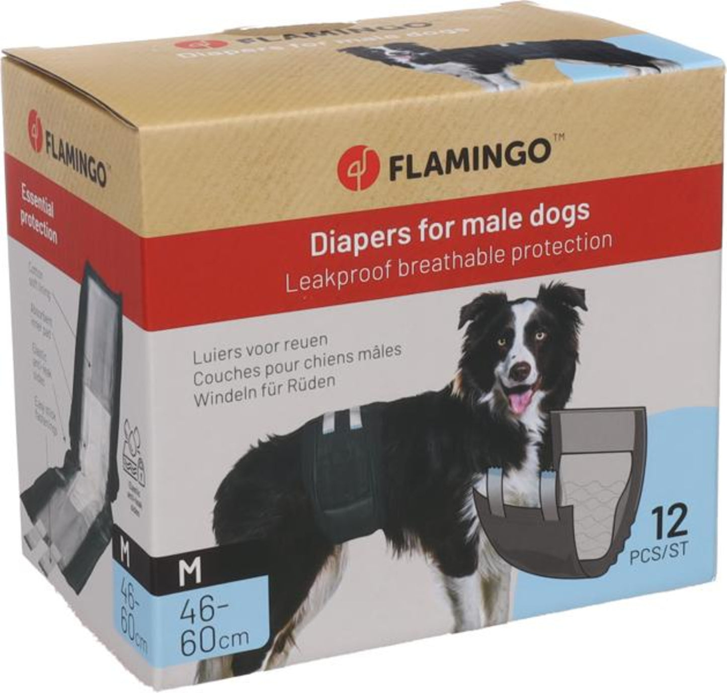 FLAMINGO CANE PANNOLINI PER MASCHI "DIPY" CF. (12 PZ) TG. "M" 46-60 CM
