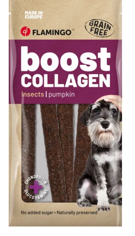 FLAMINGO CANE SNACK "BOOST" SALSICCIA CON INSETTI & COLLAGENE CF. (6 PZ) 600 GR