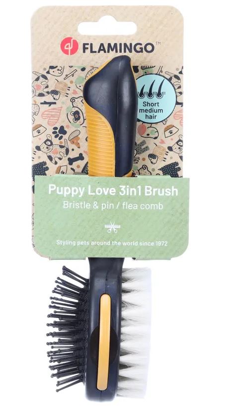 FLAMINGO CANE SPAZZOLA PER CUCCIOLI 3in1