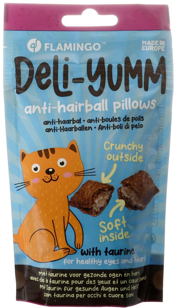 FLAMINGO GATTO SNACK "DELI-YUMM" PILLOWS ANTI-HAIRBALL 50 GR