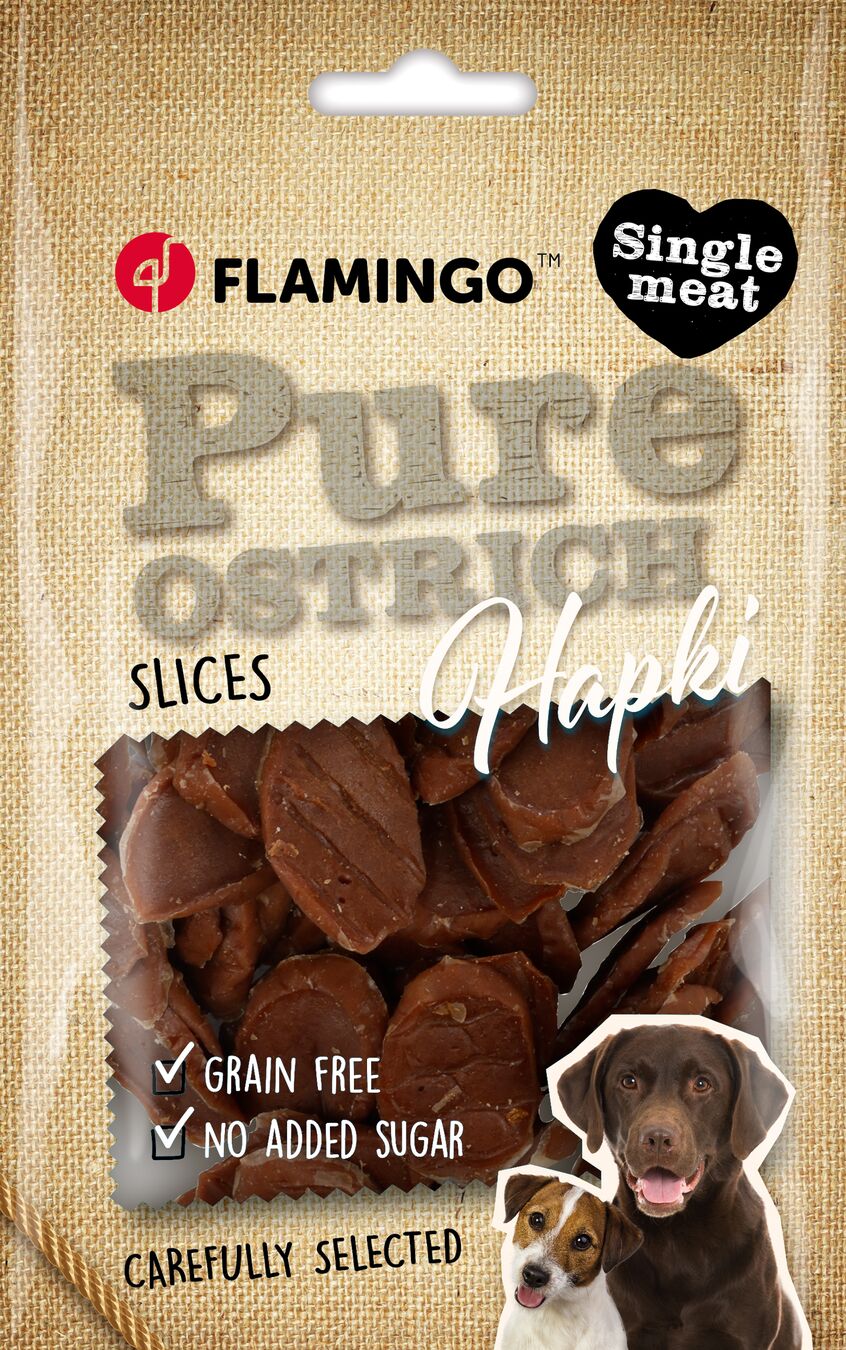 FLAMINGO CANE SNACK "HAPKI PURE" MONETE DI STRUZZO 85 GR