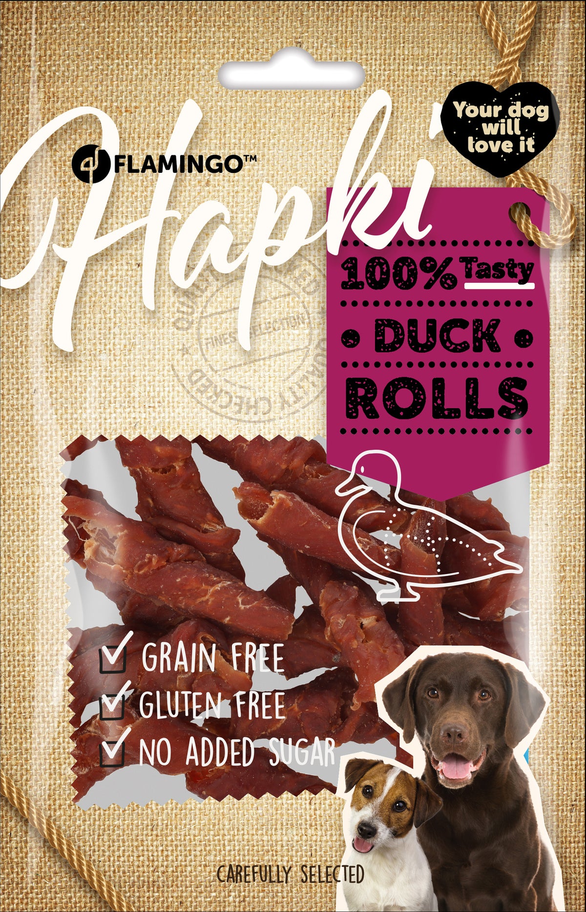 FLAMINGO CANE SNACK "HAPKI" ROLLINI DI ANATRA 85 GR