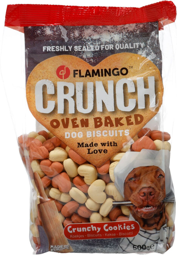 FLAMINGO CANE SNACK "CRUNCH" BISCOTTI CUORICINI MIX 500 GR