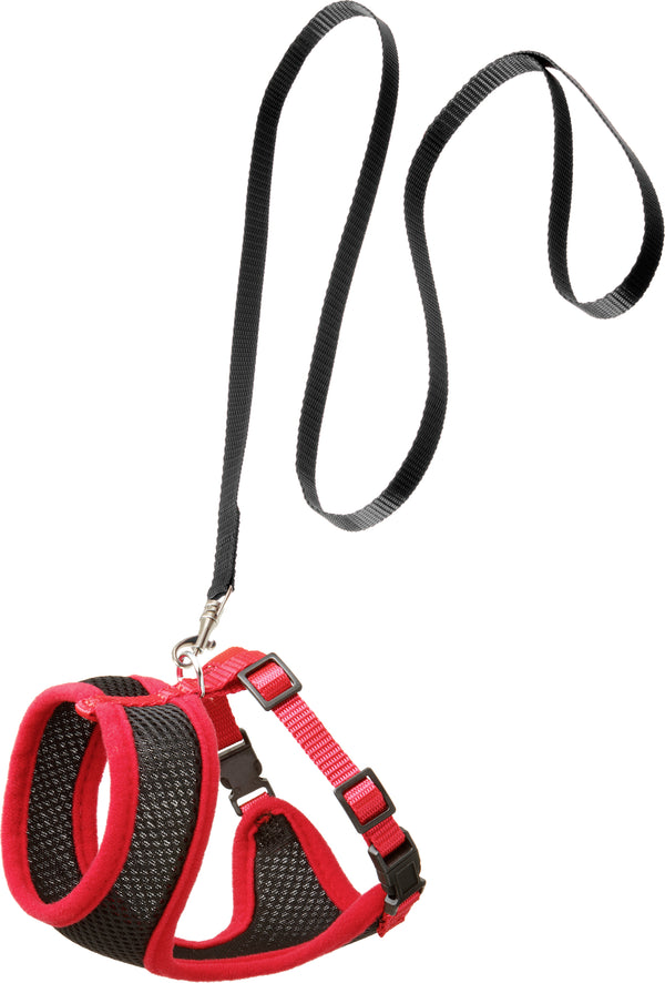 FLAMINGO GATTO PETTORINA & GUINZAGLIO "HARMS" 37 CM 43-55 CM/120 CM 15 MM ROSSO/NERO