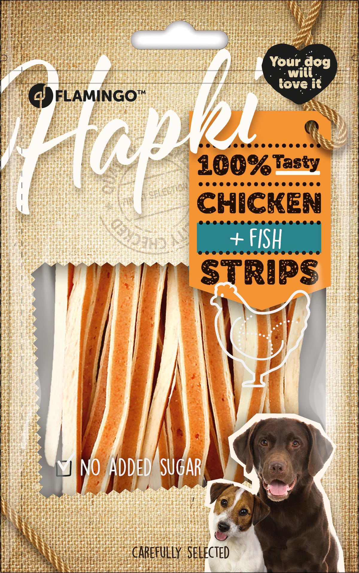 FLAMINGO CANE SNACK "HAPKI" STRISCE DI POLLO & PESCE 85 GR