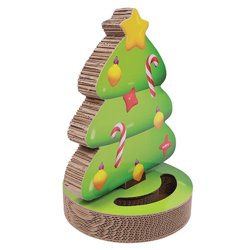 M-pets Xmas Gatto Tiragraffi In Cartone "albero Di Natale" 42x32x5 CM