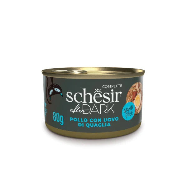 SCHESIR GATTO AFTER DARK GRAIN FREE ADULTO POLLO & UOVO DI QUAGLIA LATTINA 80 GR