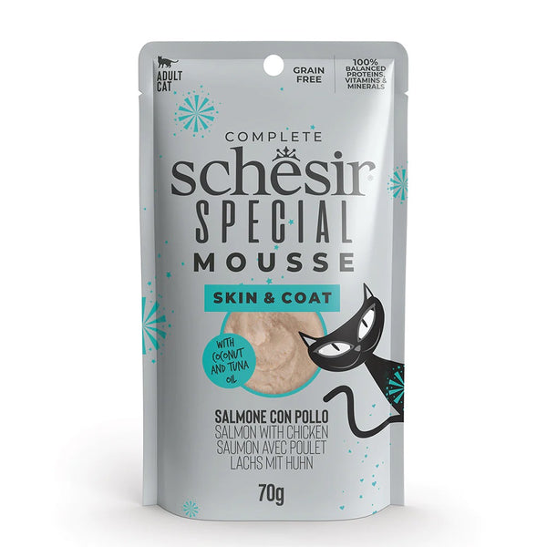 SCHESIR GATTO SPECIAL MOUSSE SKIN&COAT ADULTO SALMONE & POLLO BUSTA 70 GR