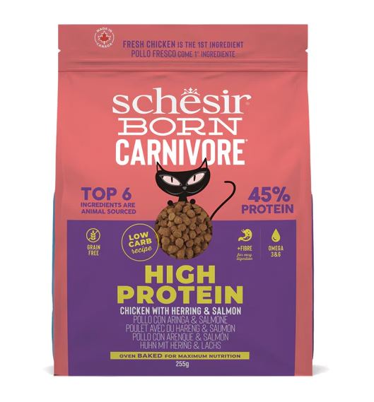 SCHESIR GATTO BORN CARNIVORE ADULTO POLLO, ARINGA & SALMONE 255 GR
