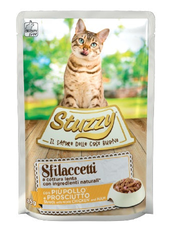 STUZZY GATTO SFILACCETTI BUSTA ADULTO POLLO & PROSCIUTTO 85 GR