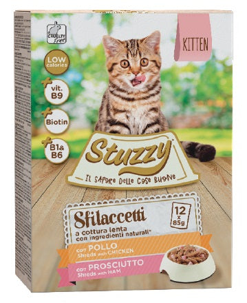 STUZZY GATTO SFILACCETTI MULTIPACK KITTEN POLLO & PROSCIUTTO CF. (12X85) GR