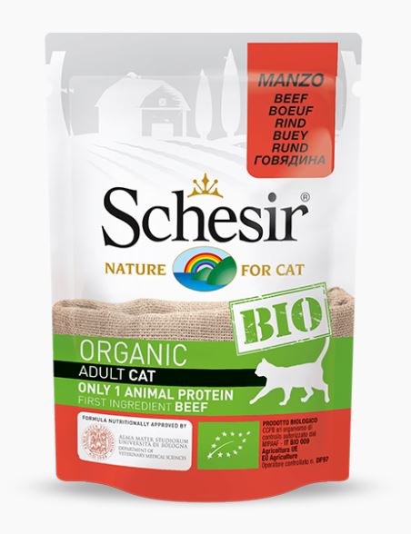 SCHESIR GATTO BIO ORGANIC BUSTA ADULTO MANZO 85 GR