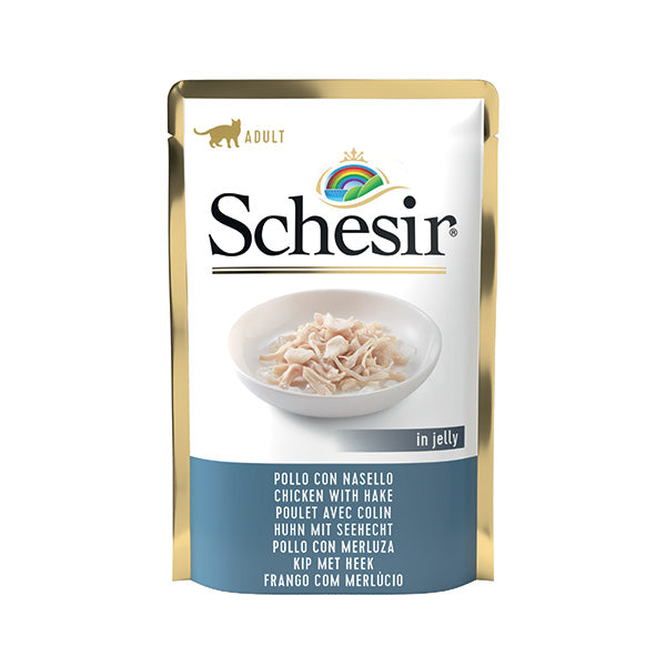 SCHESIR GATTO BUSTA IN JELLY ADULTO POLLO & NASELLO 85 GR
