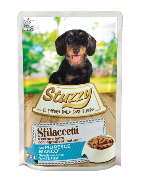 STUZZY CANE SFILACCETTI BUSTA ADULTO PESCE BIANCO 100 GR