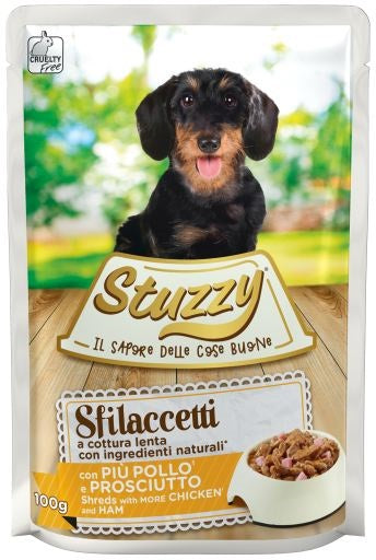 STUZZY CANE SFILACCETTI BUSTA ADULTO POLLO & PROSCIUTTO 100 GR