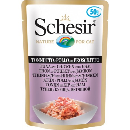 SCHESIR GATTO BUSTA IN JELLY ADULTO TONNETTO, POLLO & PROSCIUTTO 50 GR