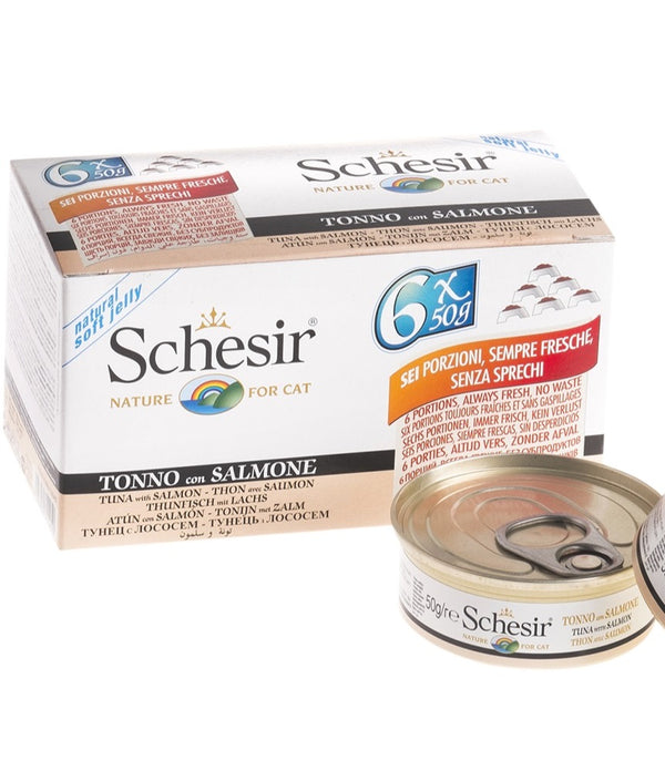 SCHESIR GATTO LATTINA IN JELLY MULTIPACK ADULTO TONNETTO & SALMONE CF. (6X50) GR