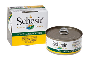 SCHESIR CANE LATTINA IN JELLY ADULTO POLLO & PROSCIUTTO 150 GR