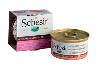 SCHESIR GATTO LATTINA IN ACQUA DI COTTURA ADULTO TONNETTO, POLLO & RISO 85 GR
