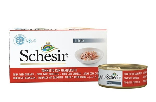 SCHESIR GATTO LATTINA IN JELLY MULTIPACK ADULTO TONNETTO & GAMBERETTI CF. (6X50) GR