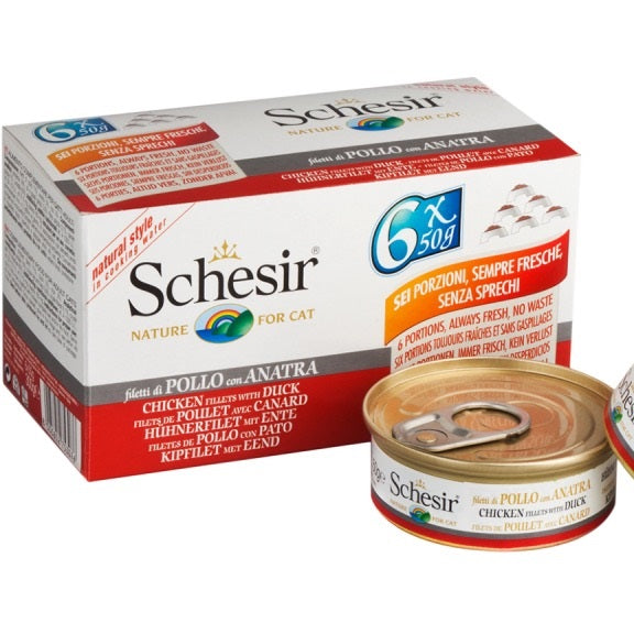 SCHESIR GATTO LATTINA IN ACQUA DI COTTURA MULTIPACK ADULTO POLLO & ANATRA CF. (6X50) GR