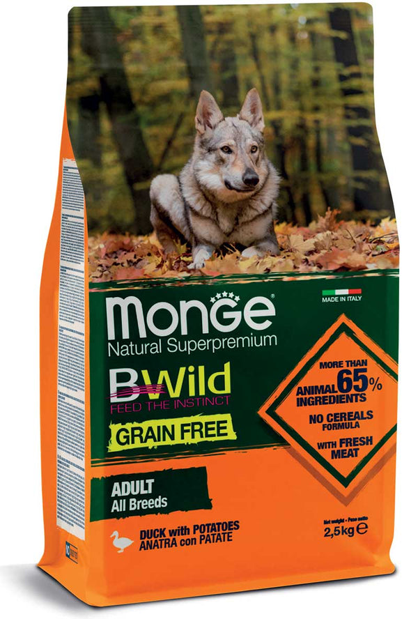 MONGE CANE BWILD GRAIN FREE ADULTO ALL BREEDS ANATRA & PATATE 2,5 KG