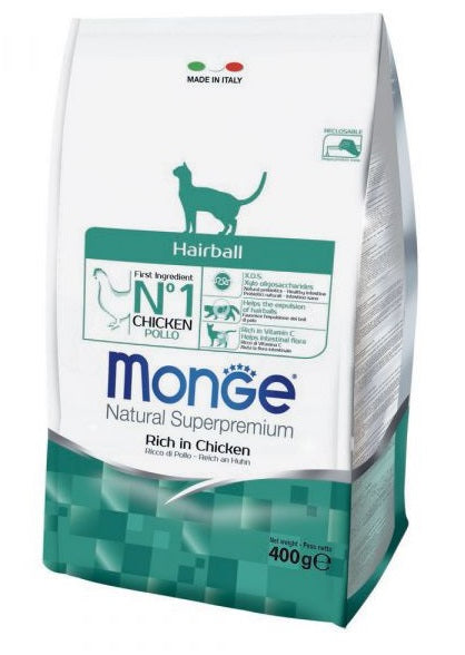 MONGE GATTO NATURAL SUPERPREMIUM HAIRBALL ADULTO POLLO 400 GR