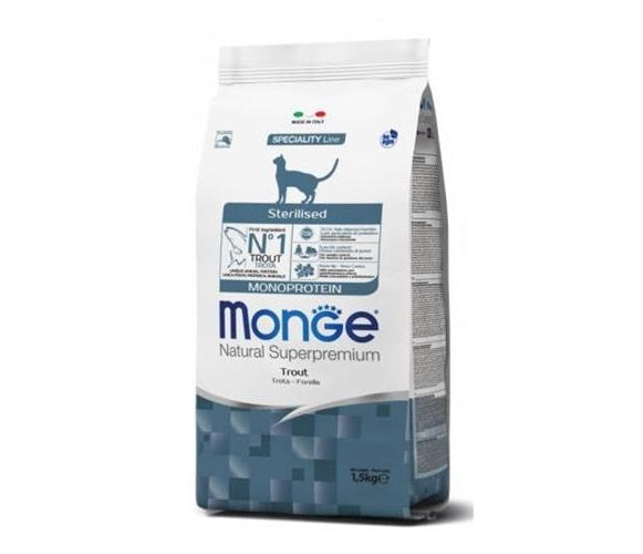 MONGE GATTO NATURAL SUPERPREMIUM ADULTO STERILIZZATO TROTA 1,5 KG