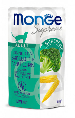 MONGE GATTO SUPREME BUSTA ADULTO TONNO, BROCCOLI & BABY CORN 80 GR