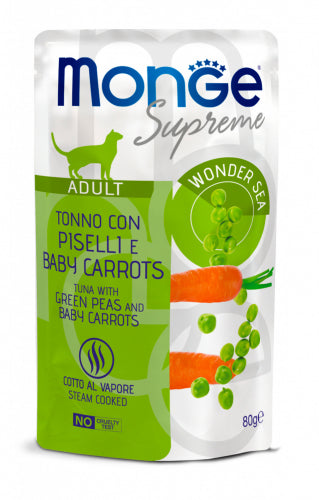 MONGE GATTO SUPREME BUSTA ADULTO TONNO, PISELLI & BABY CARROTS 80 GR
